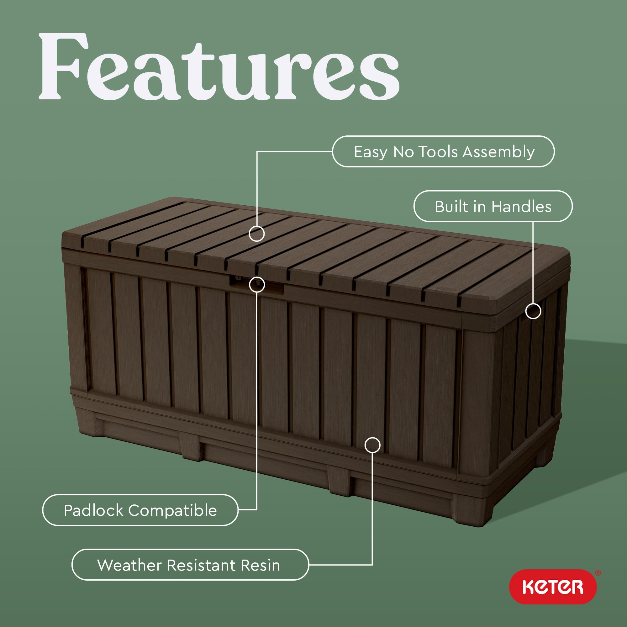 Keter Kentwood interior capacity suitable for cushions and tools.