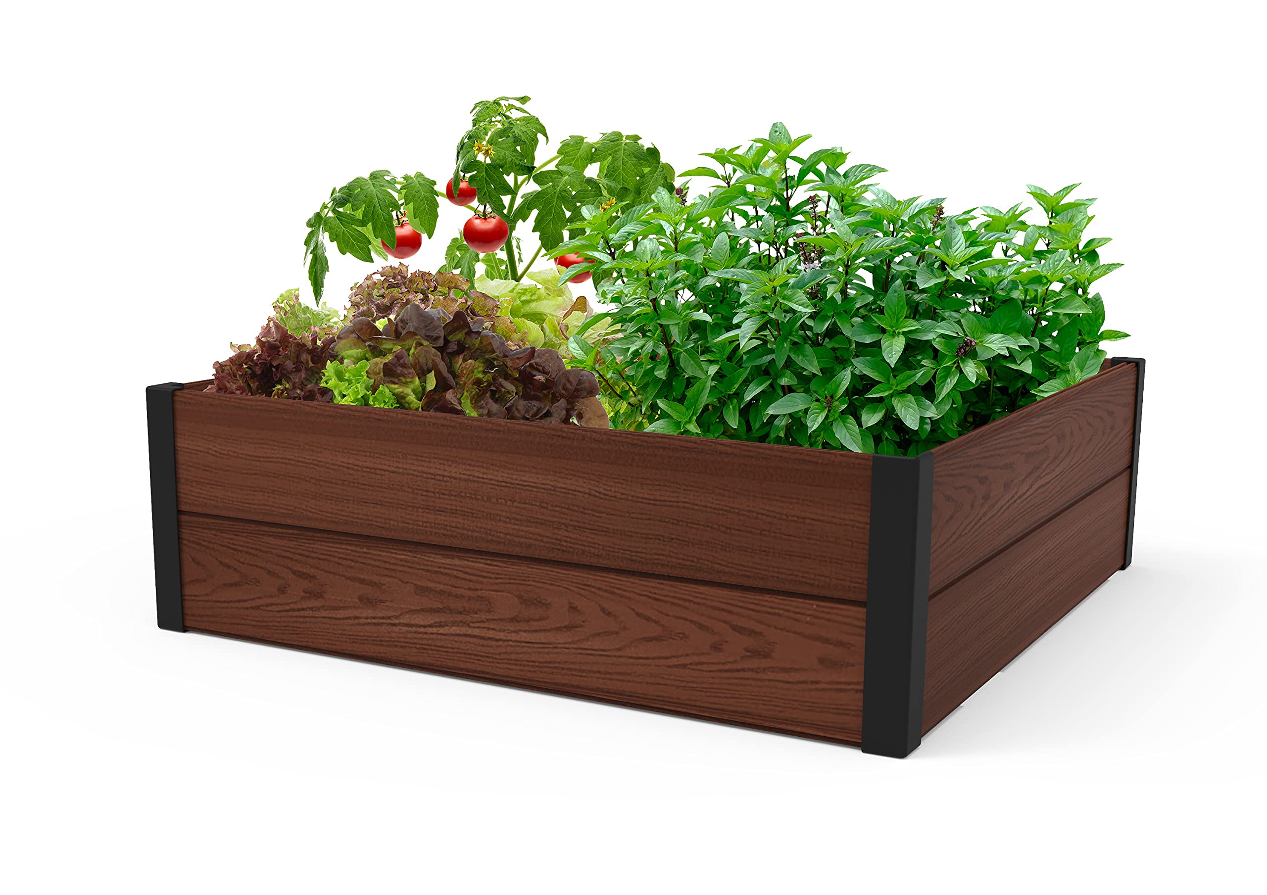 Keter Maple raised bed front view shows wood-look panels for outdoor gardening.