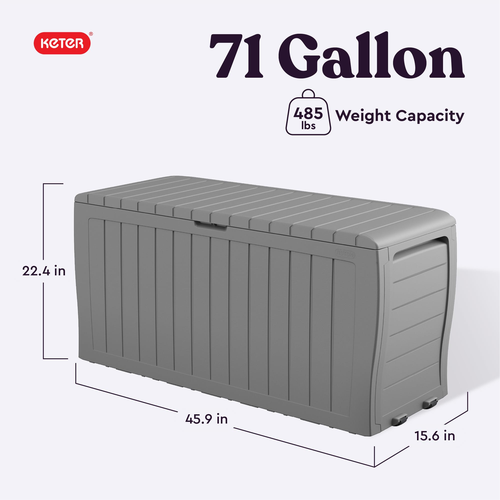 Keter Marvel Plus 71-gallon storage box with closed lid for weather-resistant storage