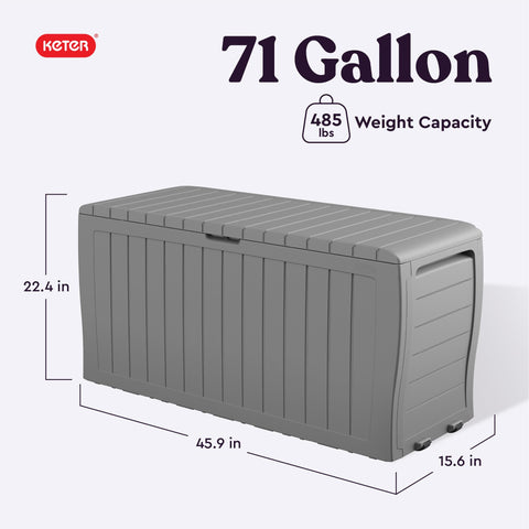 Keter Marvel Plus 71-gallon storage box with closed lid for weather-resistant storage