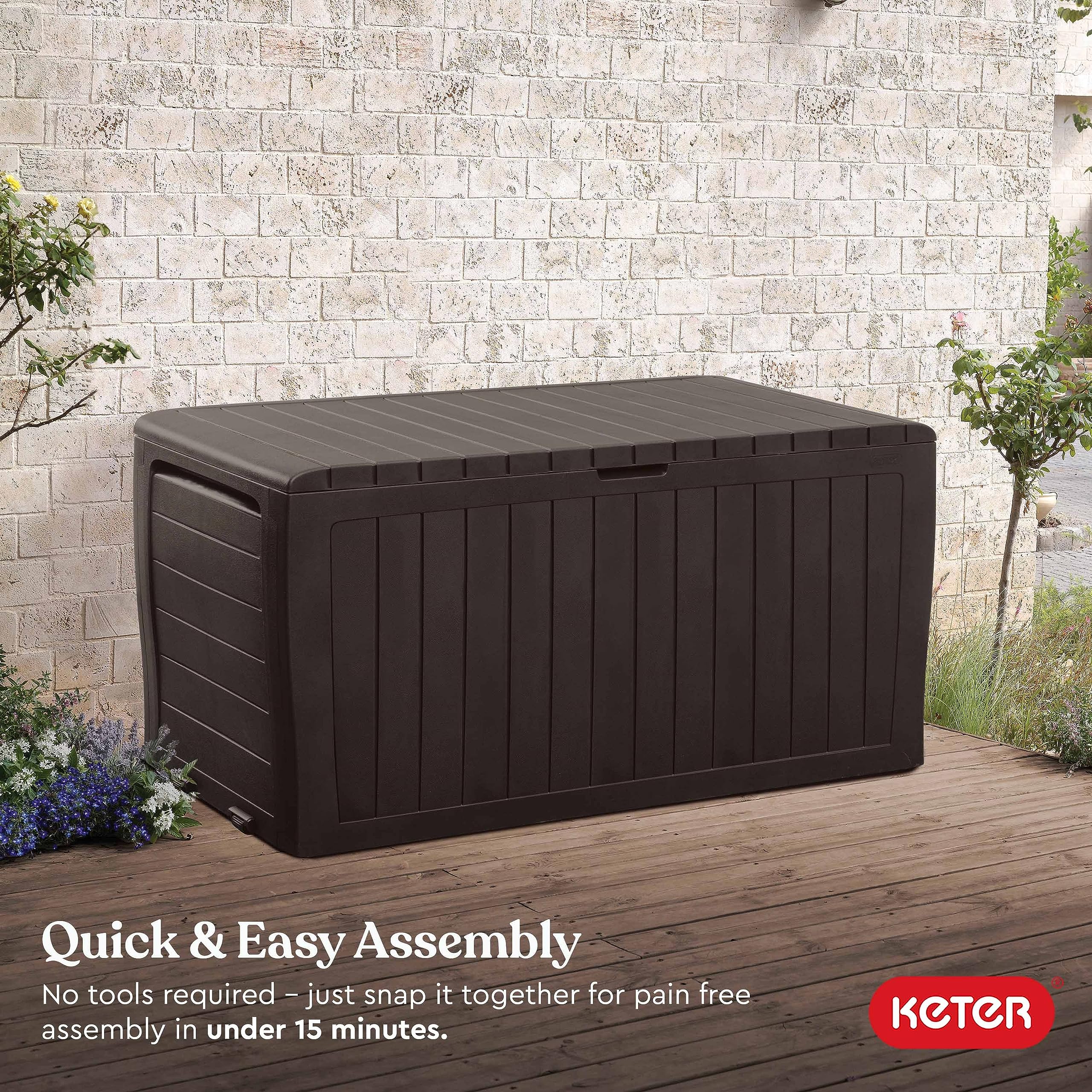 Keter Marvel Plus durable resin resists outdoor wear.