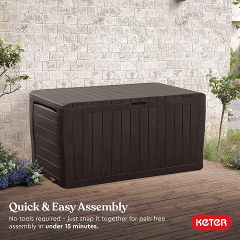 Keter Marvel Plus durable resin resists outdoor wear.