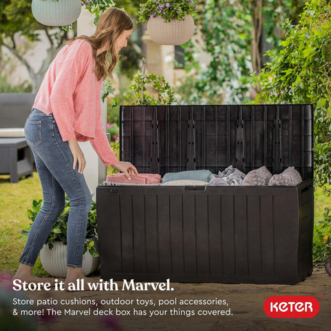 Keter Marvel Plus side view reveals wood-look texture.