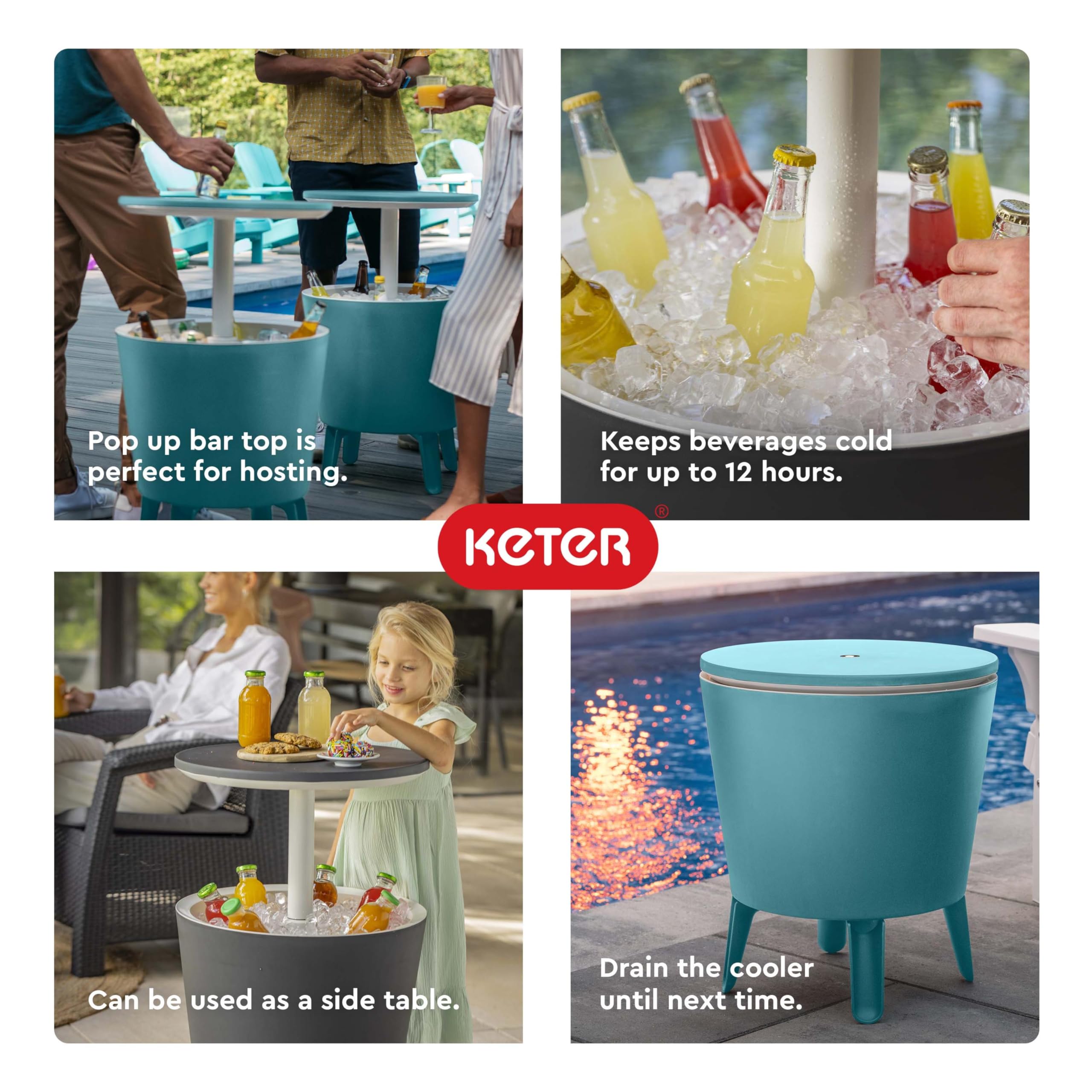 Keter Modern Cool Bar built in drainage plug for quick cleanup.