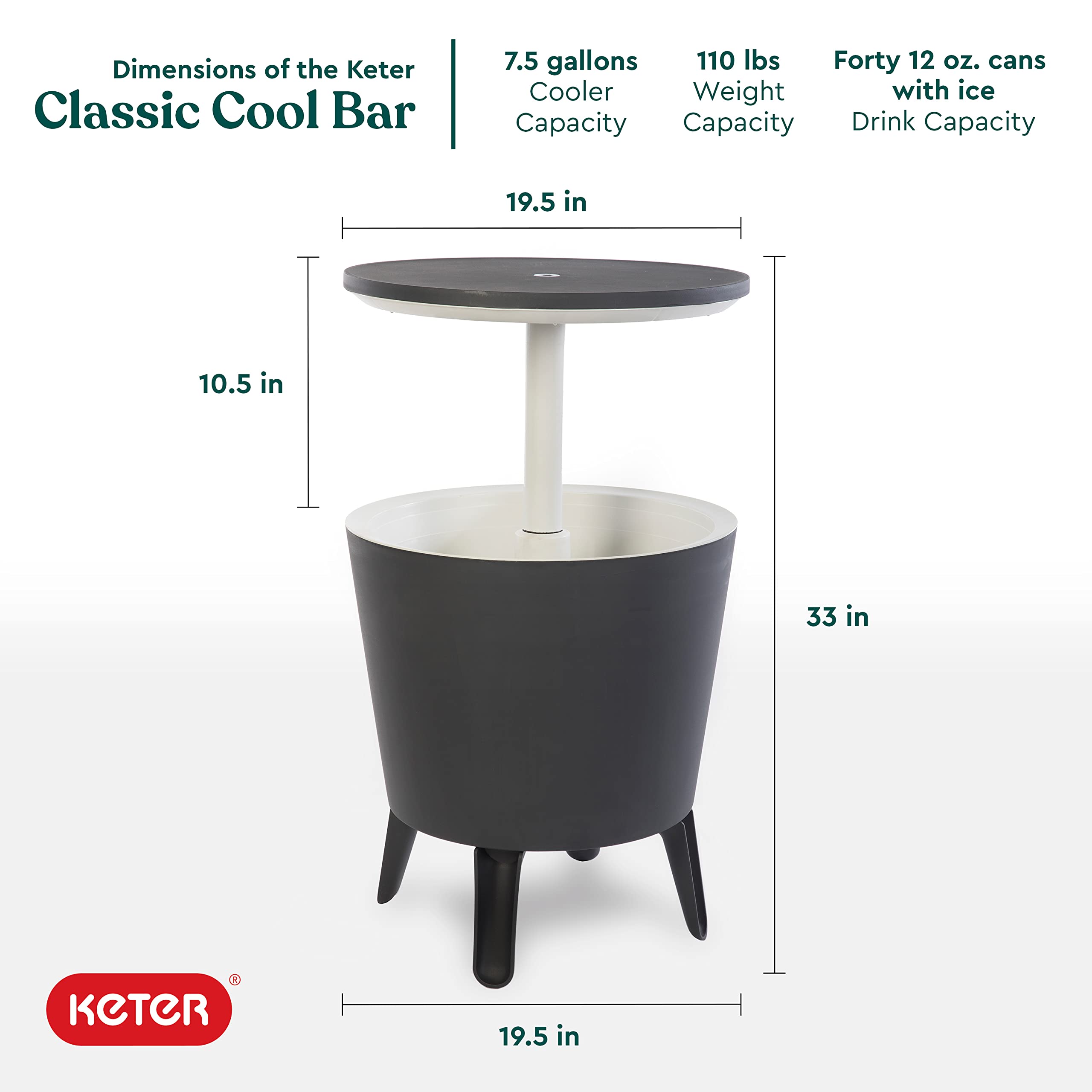 Keter Modern Cool Bar lid extended reveals cooler and elevated height for drinks.