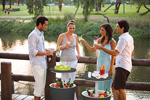 Keter Modern Cool Bar extended top supports 80 lbs for snacks.