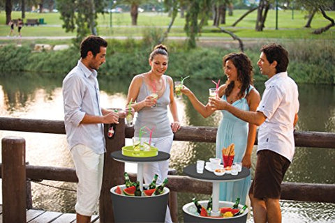 Keter Modern Cool Bar extended top supports 80 lbs for snacks.