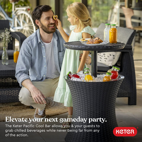 Keter Pacific Cool Bar 7.5-gallon capacity holds ice and cans.