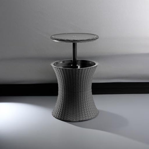 Keter Pacific Cool Bar hidden cooler keeps drinks cold outdoors.