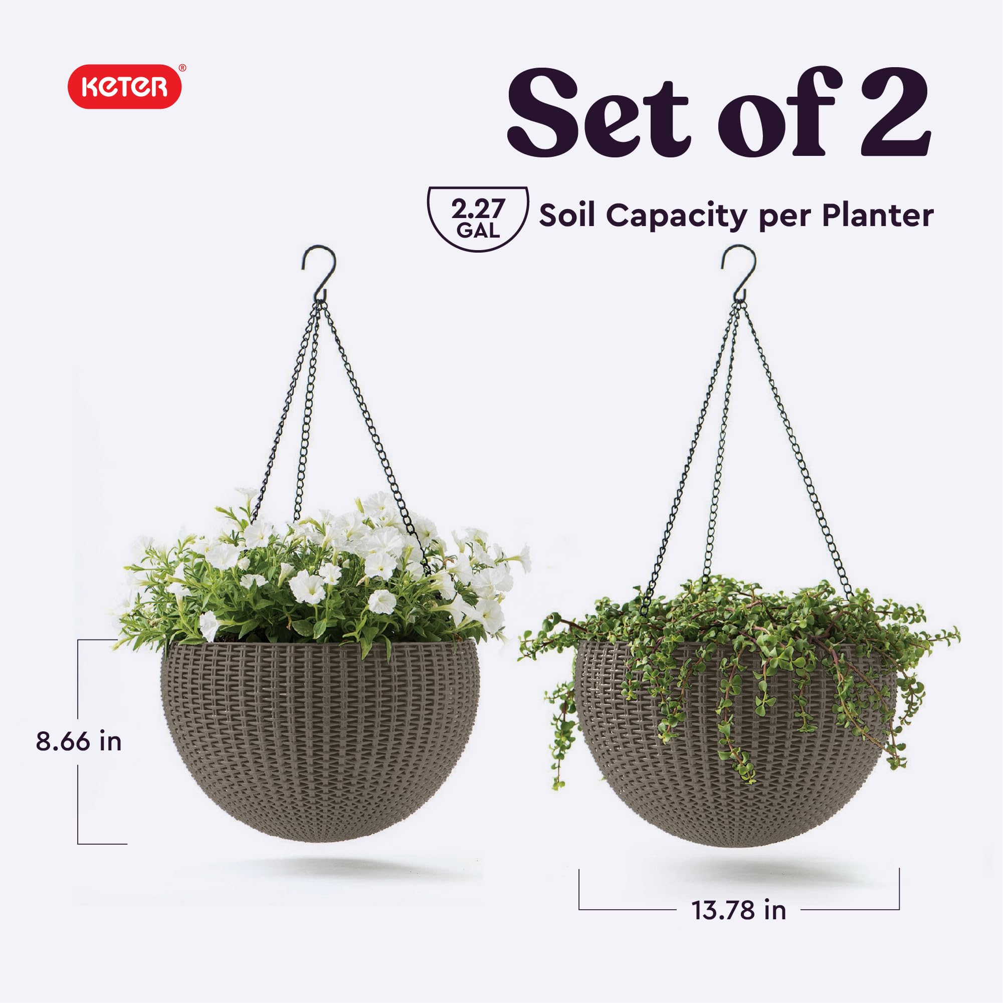 Keter rattan-look texture offers a durable, maintenance-light alternative to real wicker.