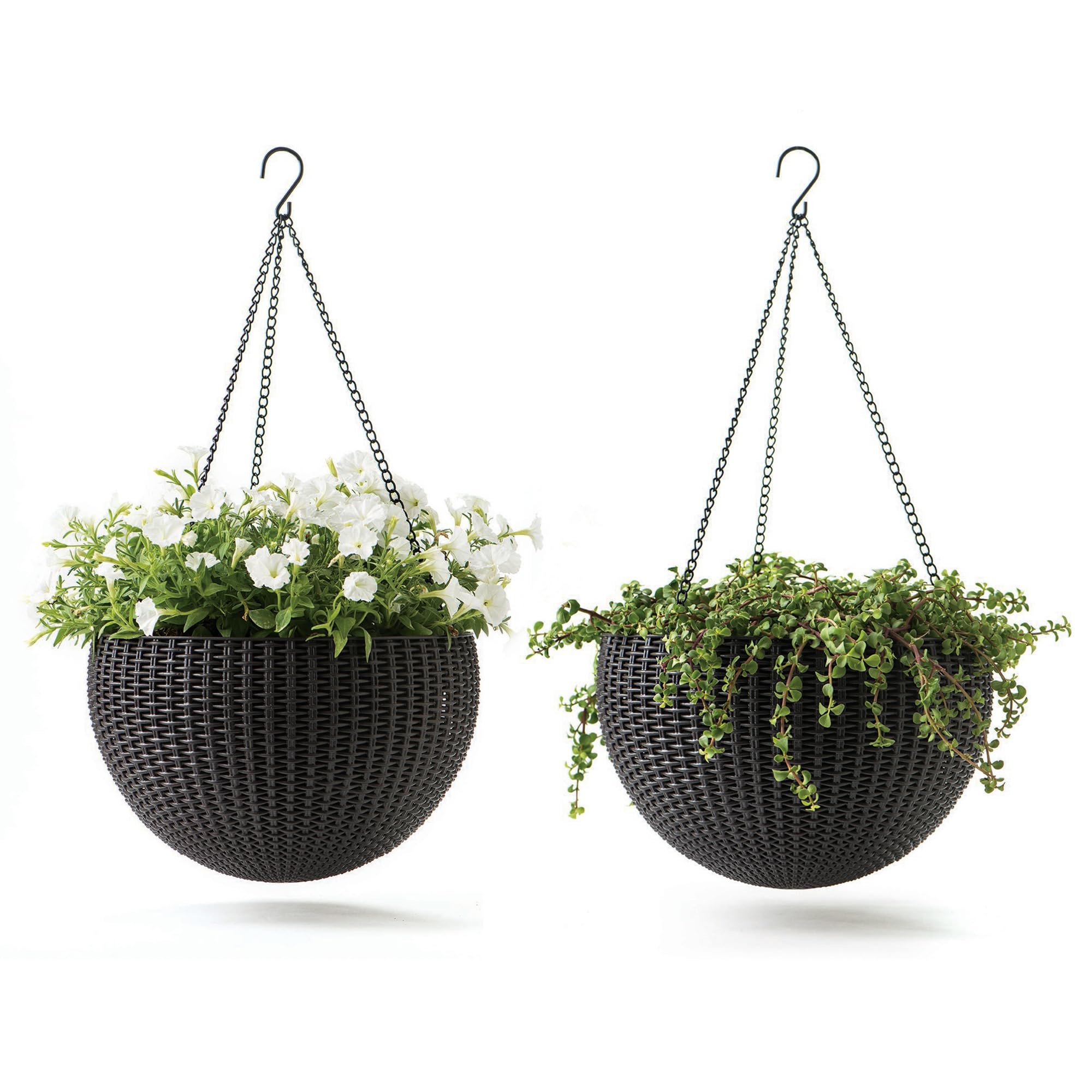 Keter resin rattan round hanging planter graphite, durable indoor-outdoor decor