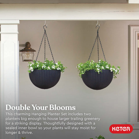 Keter hanging planter graphite with woven texture for porch styling