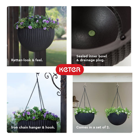 Two-pack Keter planters in graphite for porches and patios