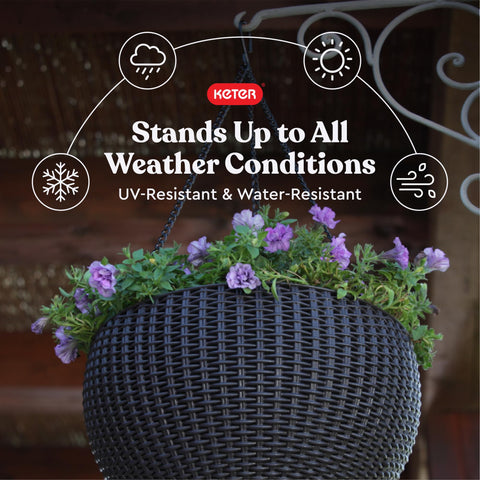 Keter rattan-look planter complements outdoor furniture with modern weave
