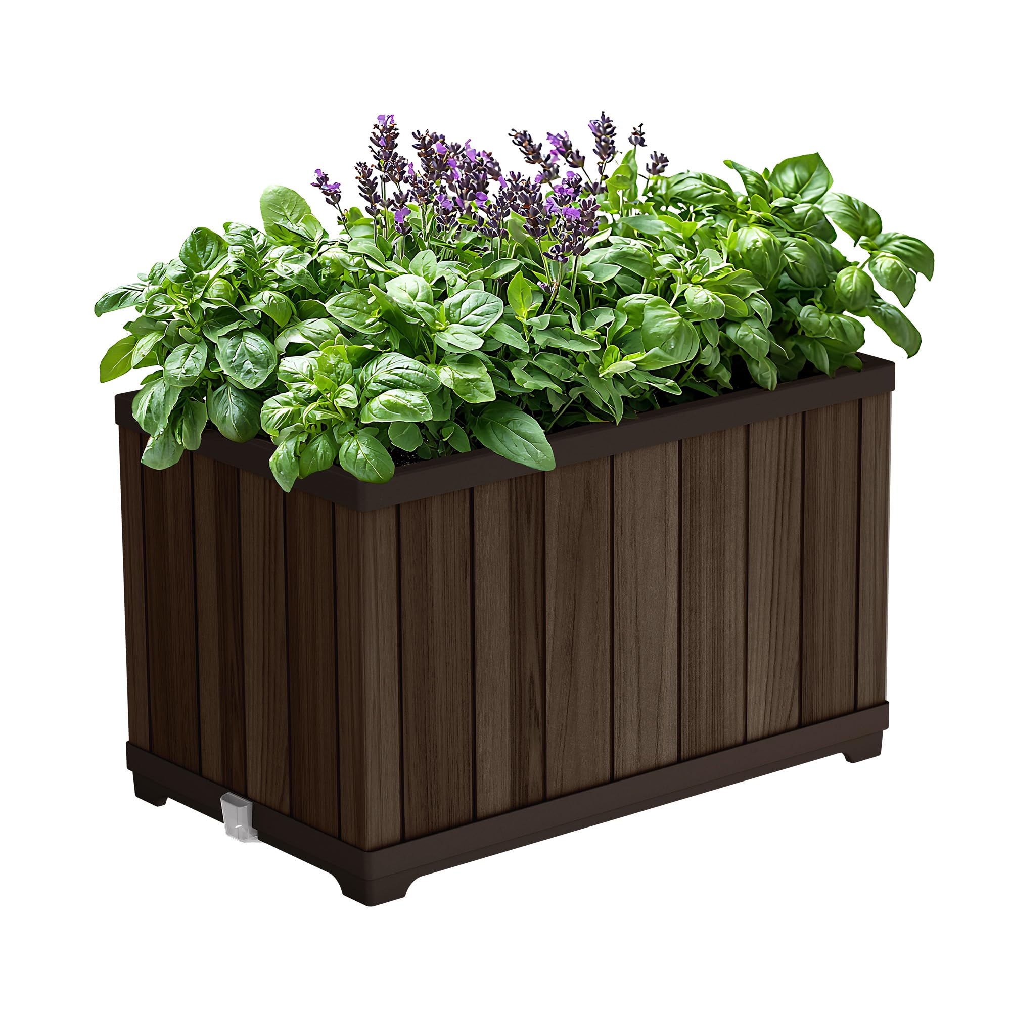 Keter Signature rectangle planter with wood-look finish on porch for elegant outdoor decor