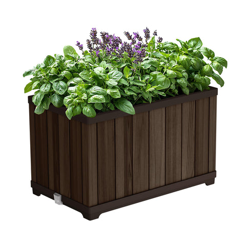 Keter Signature rectangle planter with wood-look finish on porch for elegant outdoor decor
