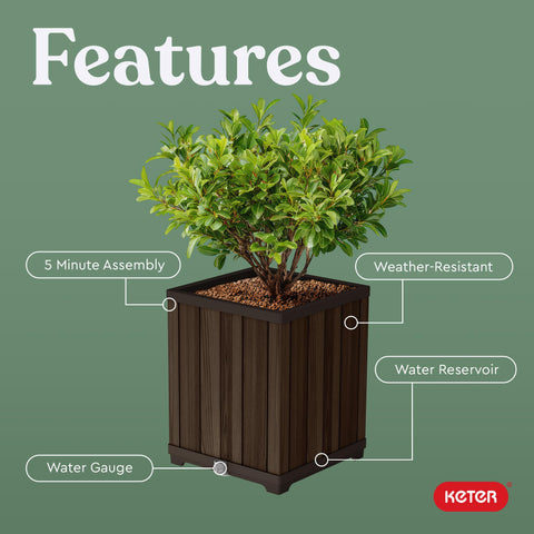 Keter Signature Square Planter water level indicator helps you monitor moisture