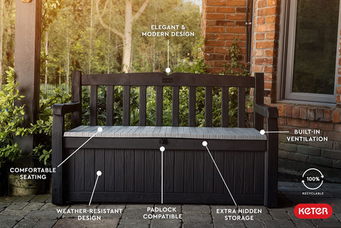 Keter Solana locking-latch outdoor storage for secure access.