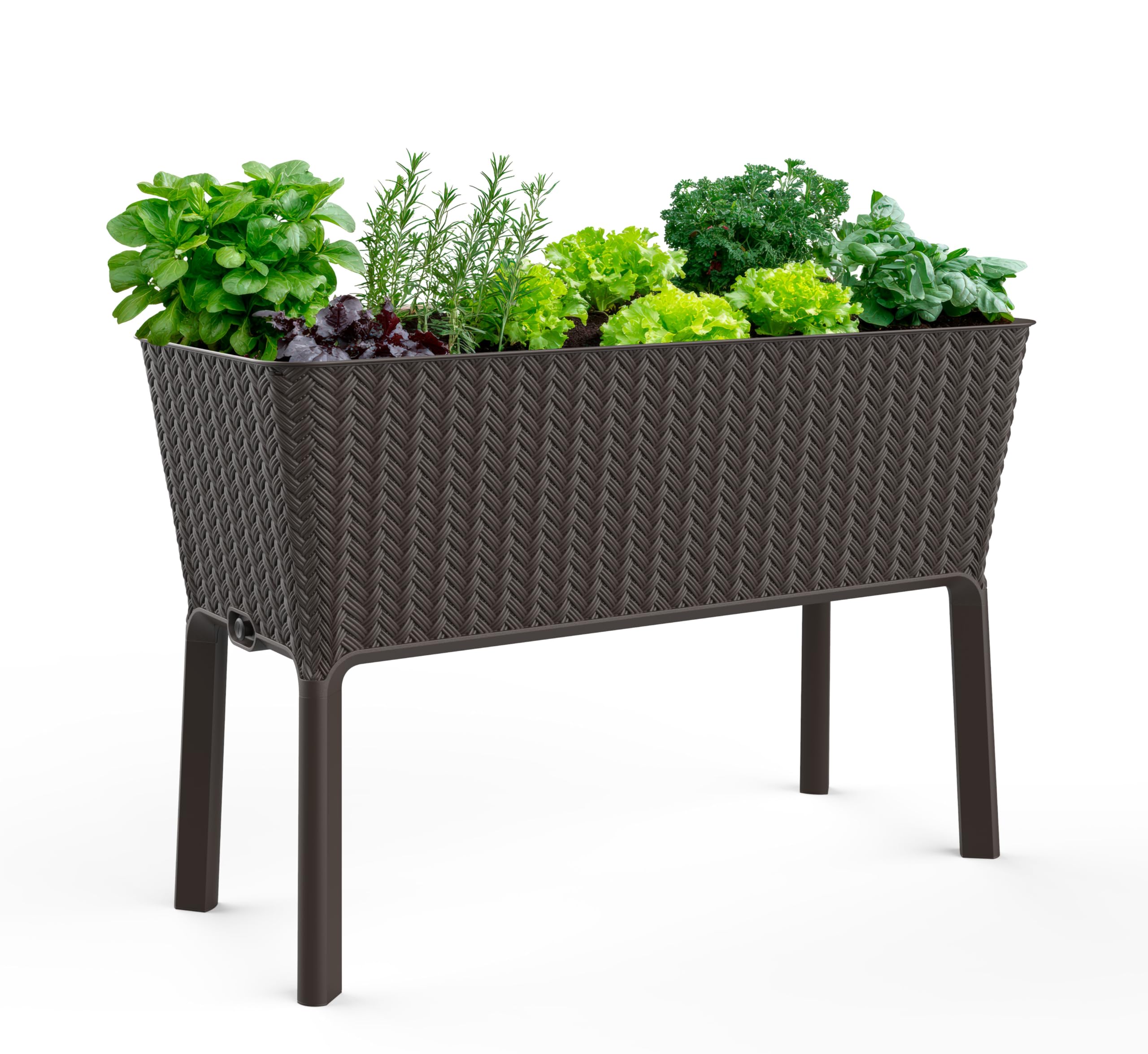 Keter Splendor brown garden bed front view, ideal for balcony vegetable growing.