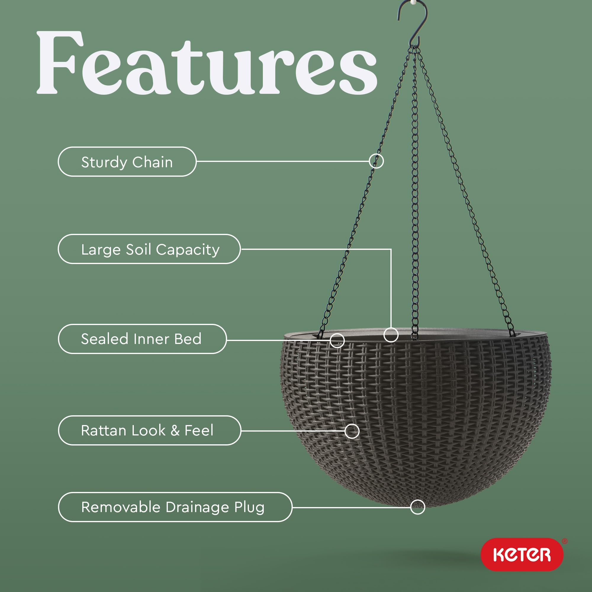 Keter sturdy black chain hanger provides secure support for porch or patio use.
