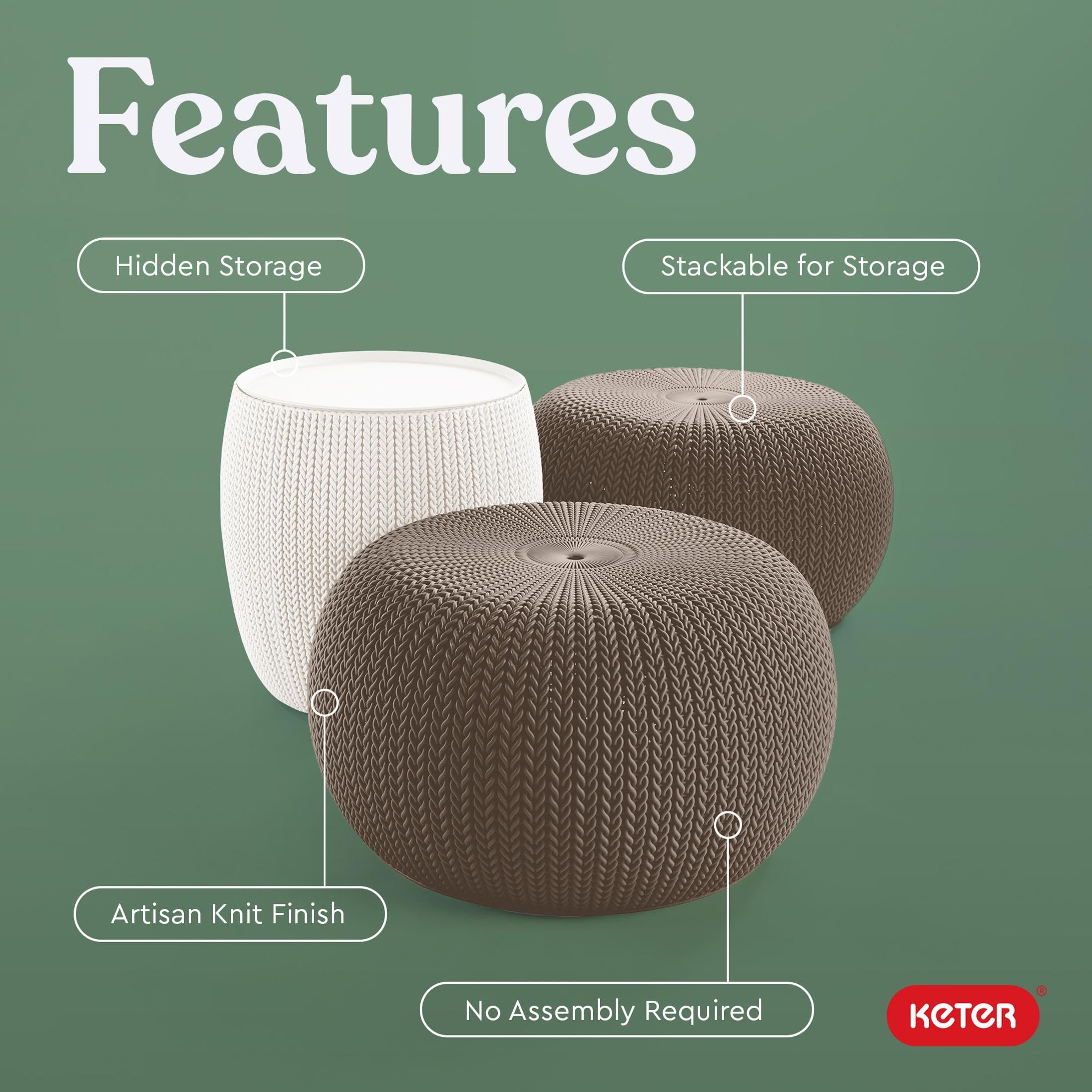 Nestable Keter Urban Knit design demonstrated for space saving.