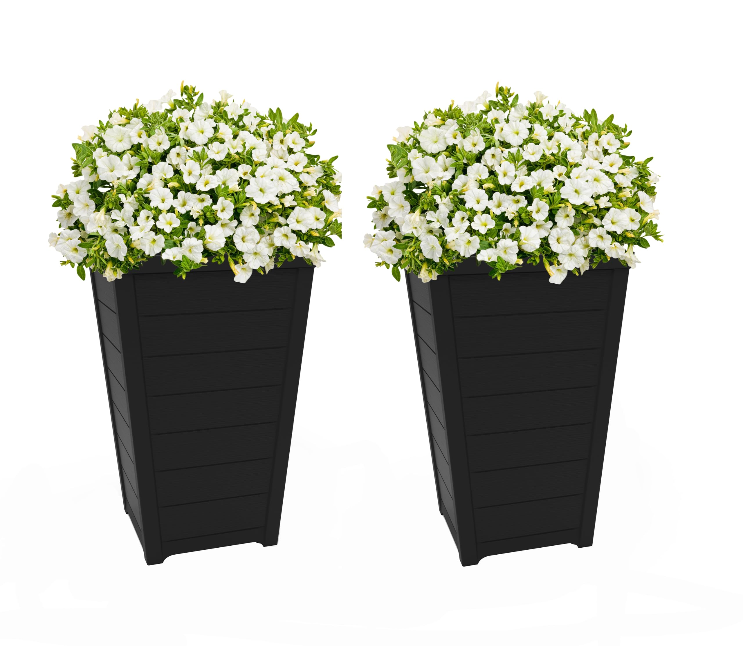 Keter wood-look tapered planter graphite front porch with easy-care appeal.