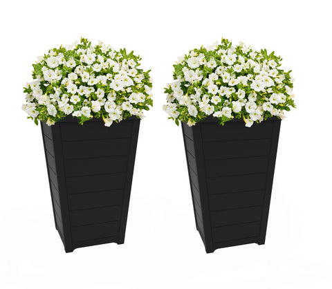 Keter wood-look tapered planter graphite front porch with easy-care appeal.