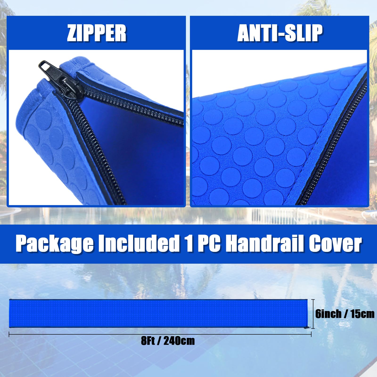 KETNET pool handrail cover zipper on 8ft rail highlighting durability