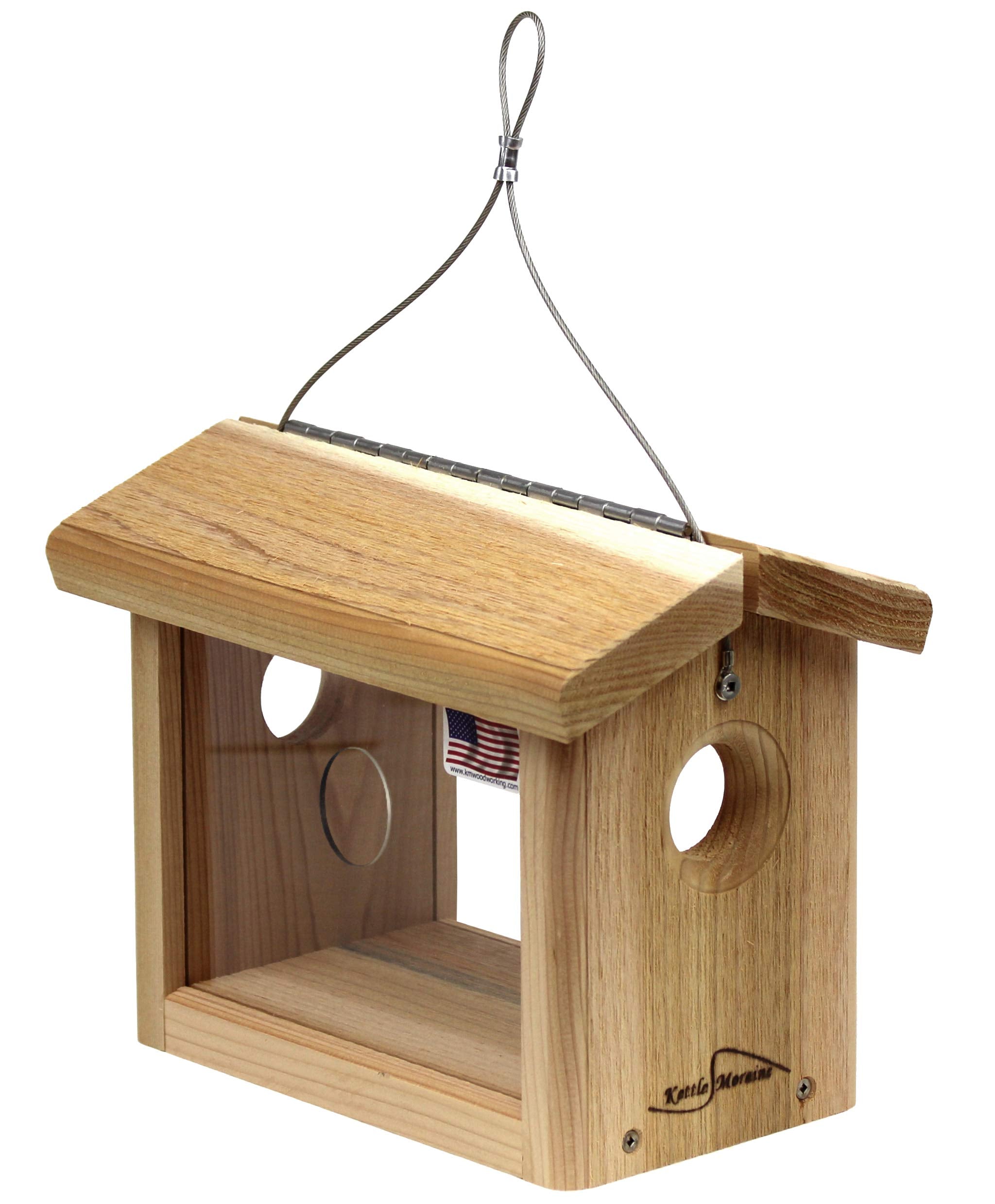 Kettle Moraine cedar feeder with hinged roof enabling quick refills