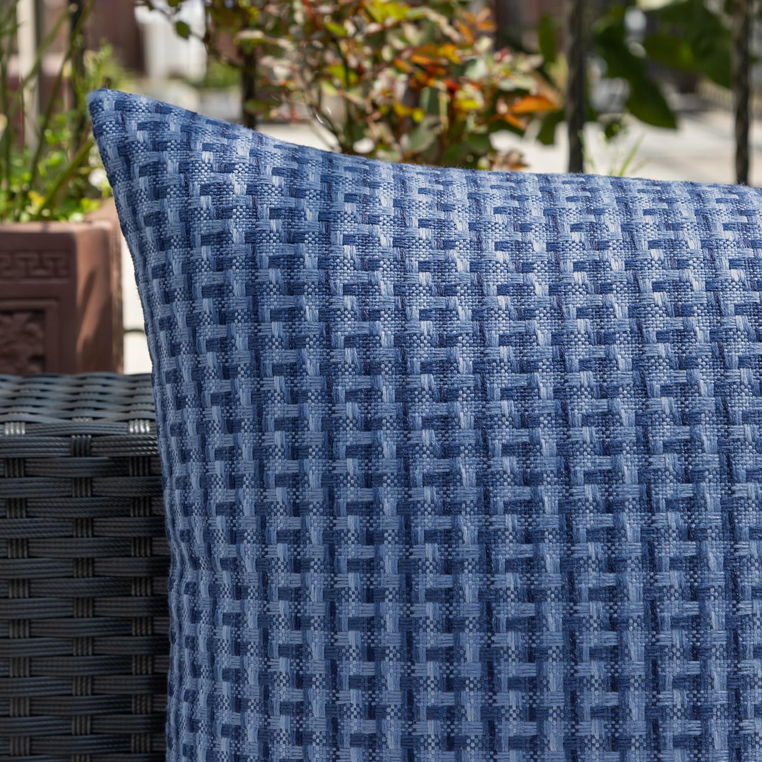 Kevin Textile invisible zipper navy pillow cover maintains a clean look.