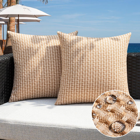 Kevin Textile outdoor waterproof pillow cover 18x18 in light brown for garden cushions