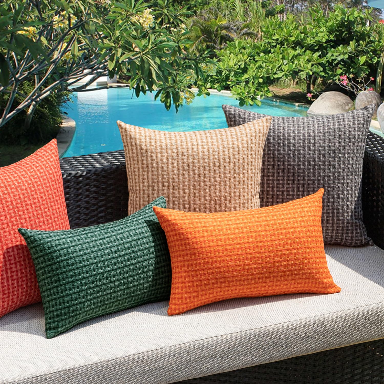 Kevin Textile two-pack outdoor pillow covers for coordinated space styling.