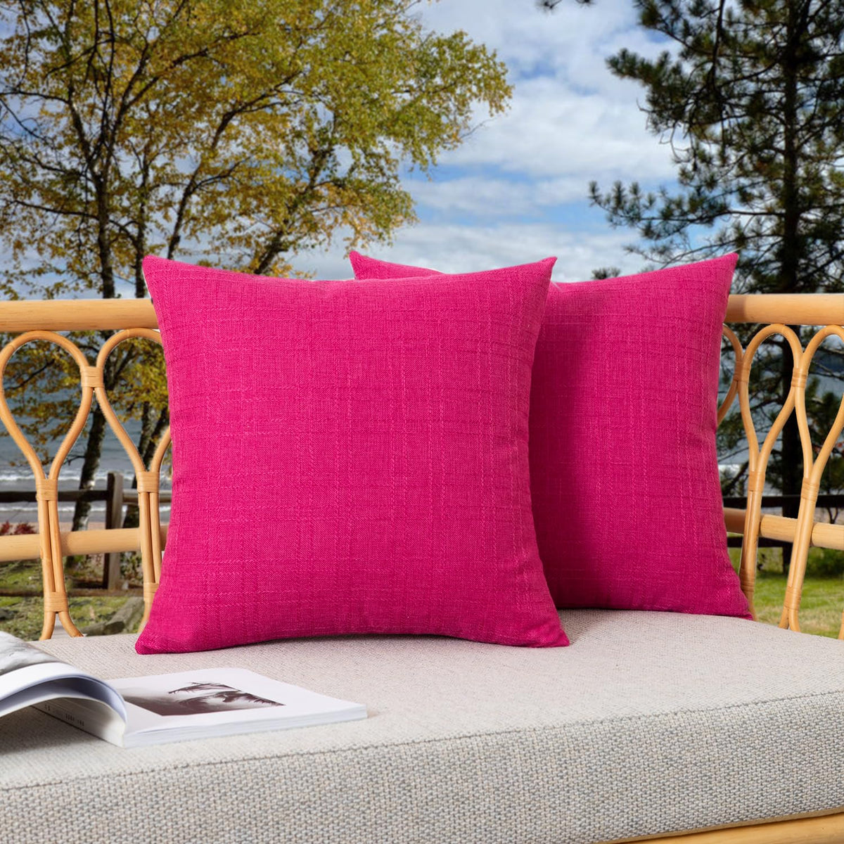 Kevin Textile Valentines 2-pack outdoor pillow cover hot pink 18x18 for patio decor, weather-ready