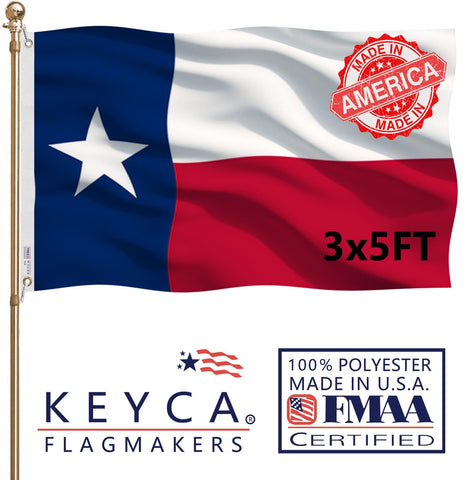KEYCA Texas flag 3x5ft outdoors, ideal for home or office display on a pole.