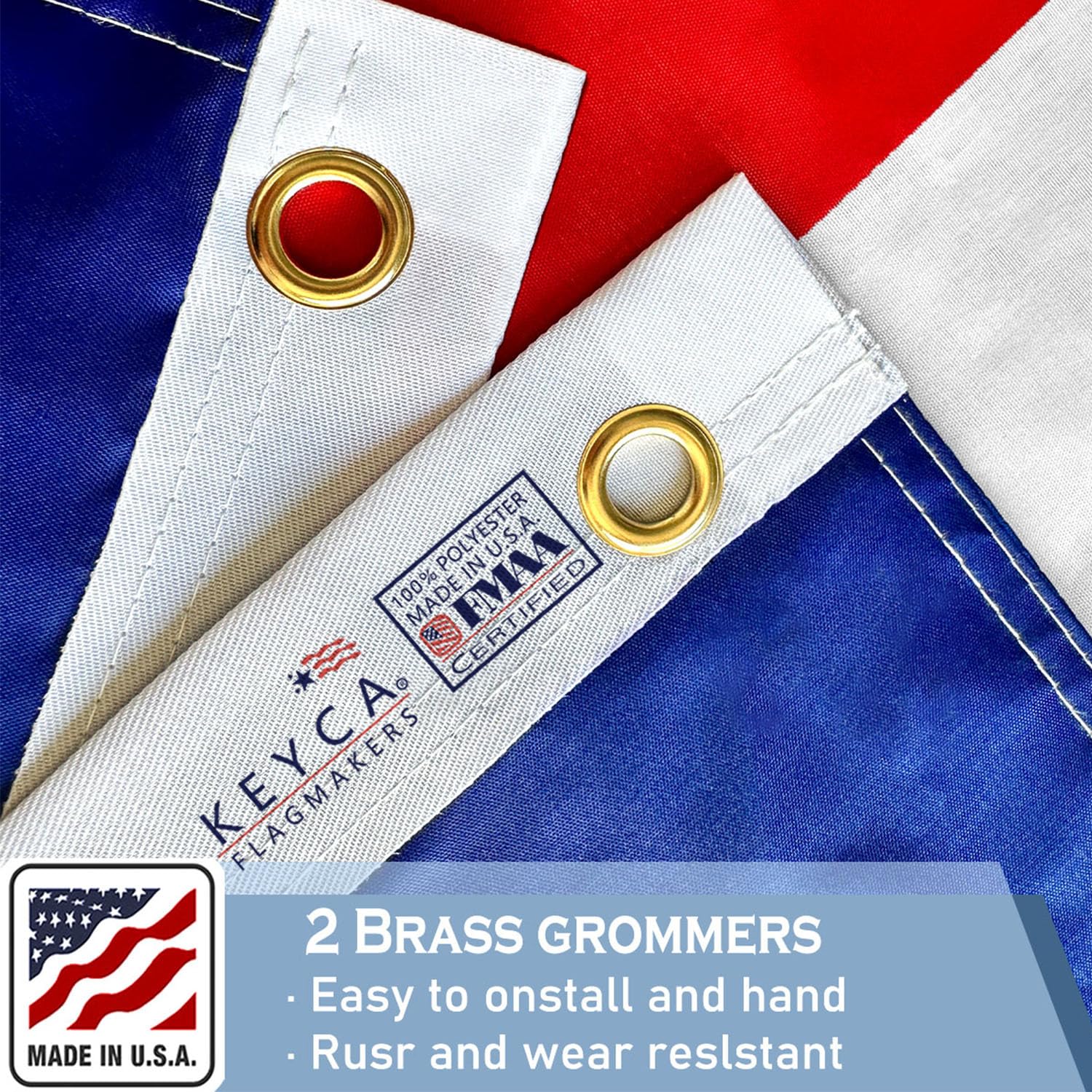 KEYCA flag brass grommets and sturdy construction for secure outdoor mounting.