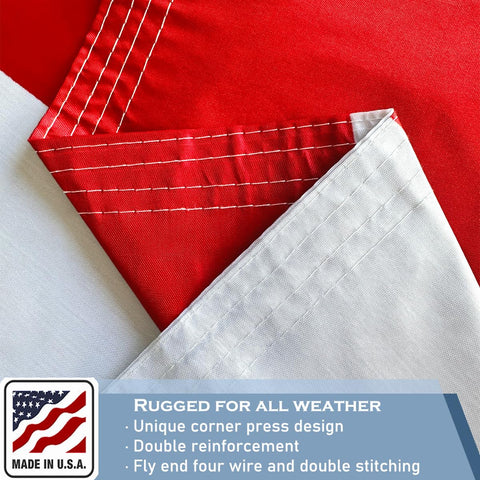 KEYCA flag features quad-stitched tail to resist tearing in wind.