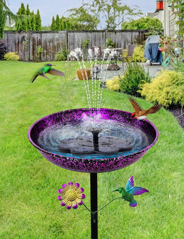 Keygift bird bath with flower hummingbird ornament enhances garden decor and guides birds to water.