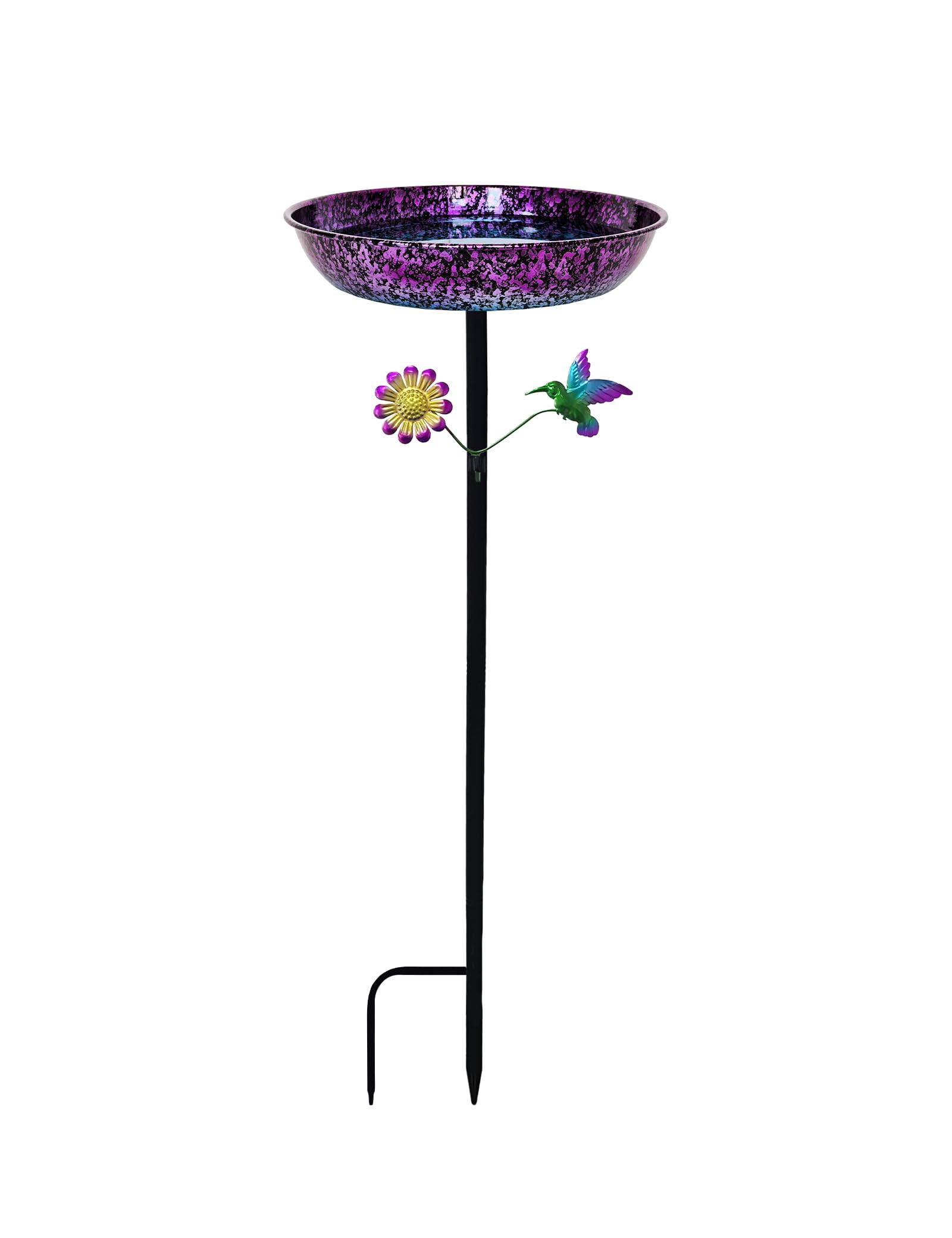 Keygift outdoor bird bath with 11-inch purple-blue bowl attracts hummingbirds.