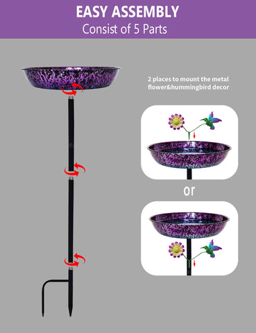 Keygift bird bath doubles as water source and seed feeder for diverse birds.