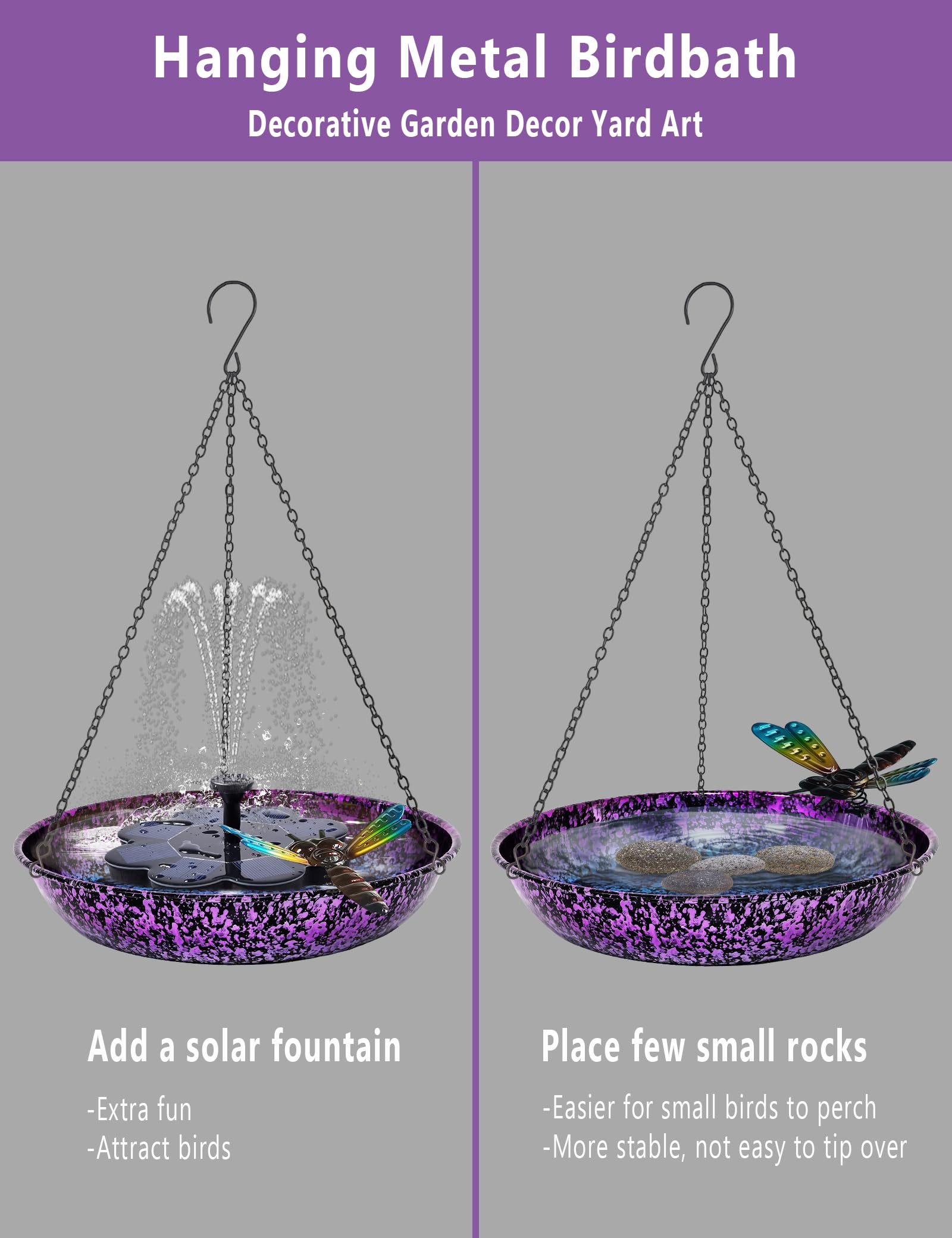 Keygift chain-hung bird bath installs easily in any outdoor space