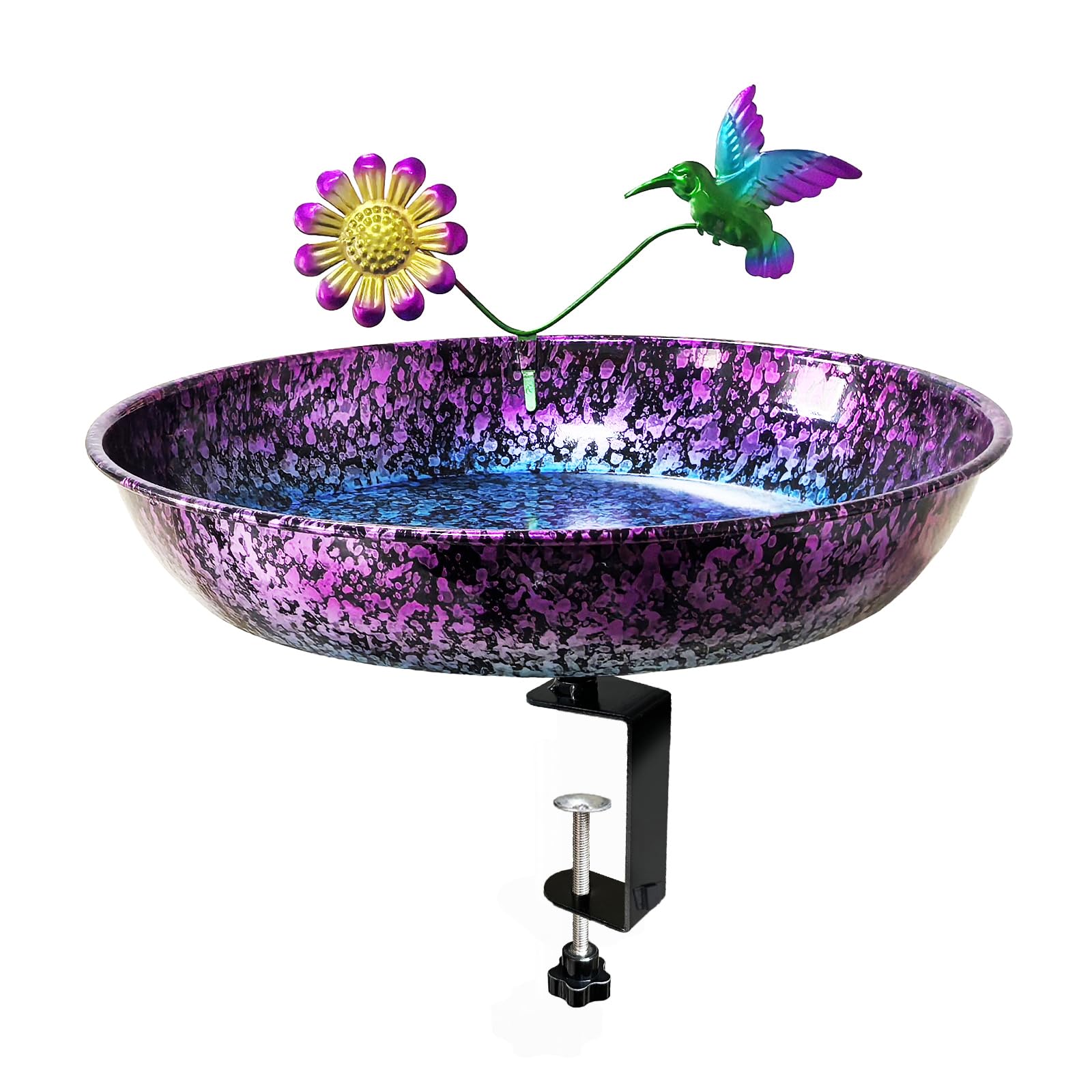 Keygift deck bird bath 11 inch purple and blue bowl attracts birds