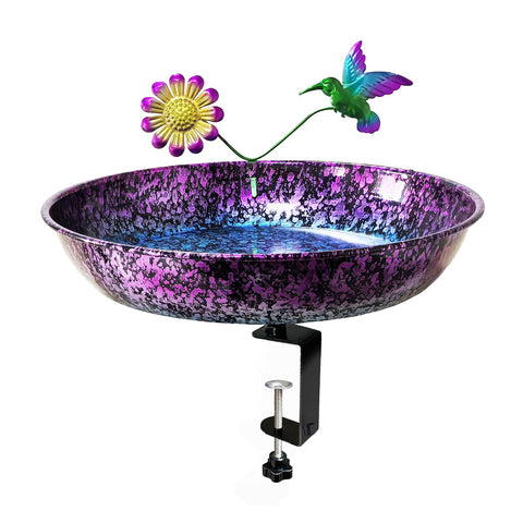 Keygift deck bird bath 11 inch purple and blue bowl attracts birds