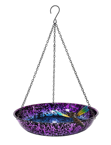 Keygift hanging bird bath with dragonfly design attracts small birds in the garden