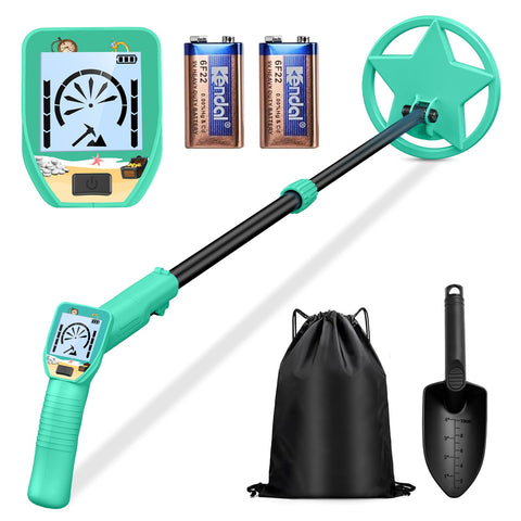 Keyixize kids metal detector with 6.5-inch waterproof coil for beach treasure hunts.