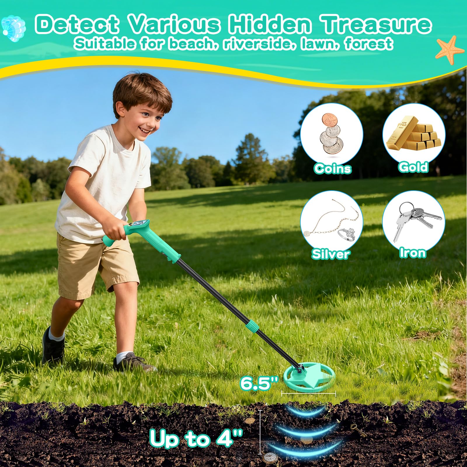 Keyixize kids detector height adjustable from 24.5 to 33.5 inches for growing explorers.