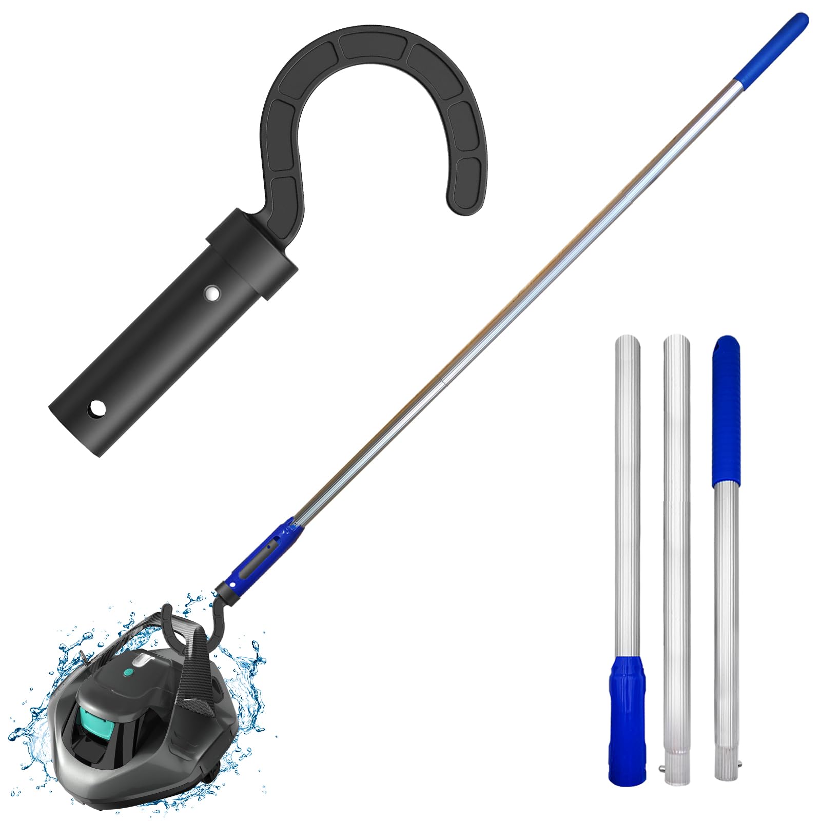 Keyrank hook for all robotic pool cleaners with pole; easy attachment improves pool cleaning setup.