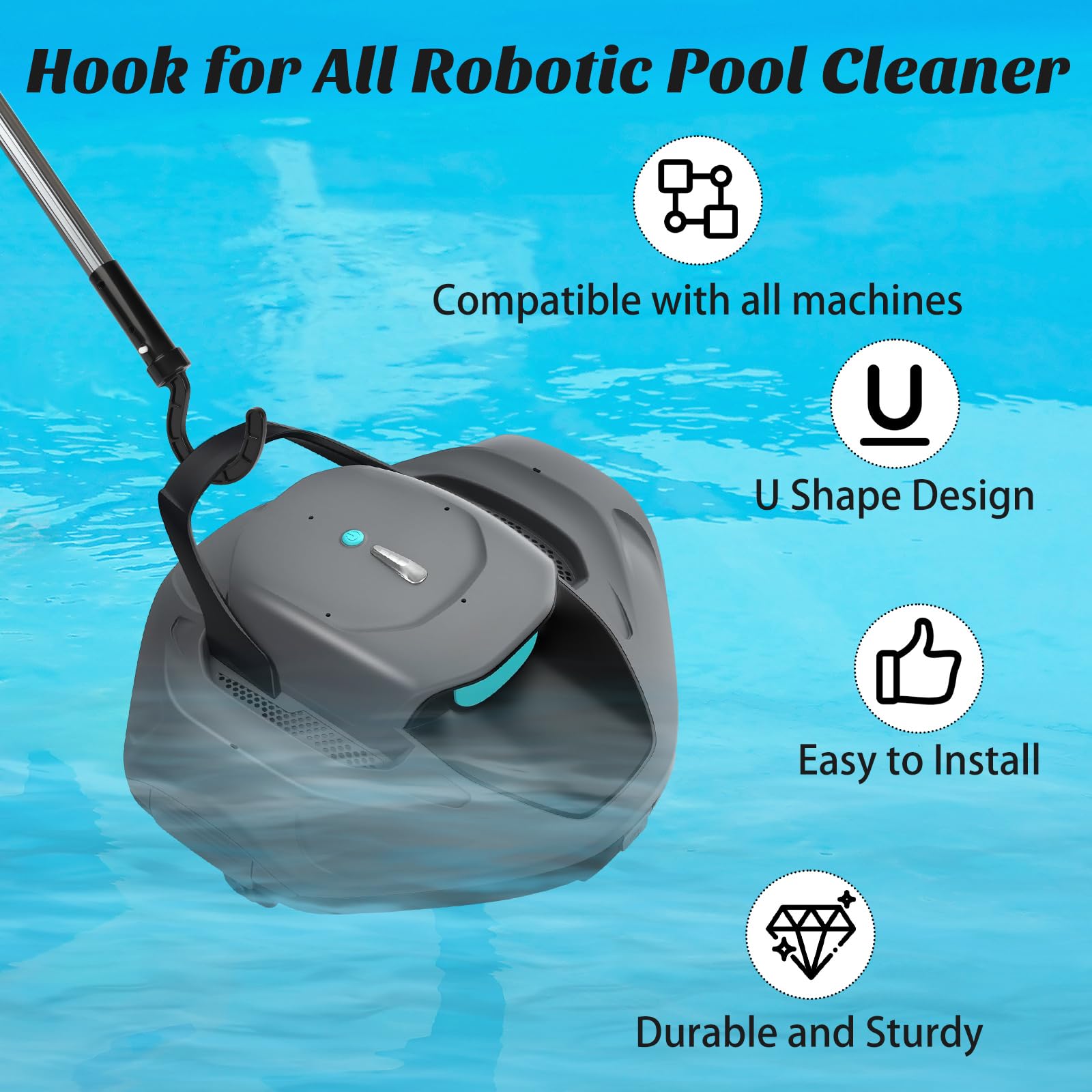Keyrank telescopic-compatible hook fits standard poles for convenience.