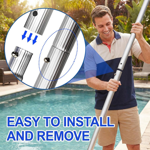Keyrank pole attachment system secures accessories for efficient cleaning.