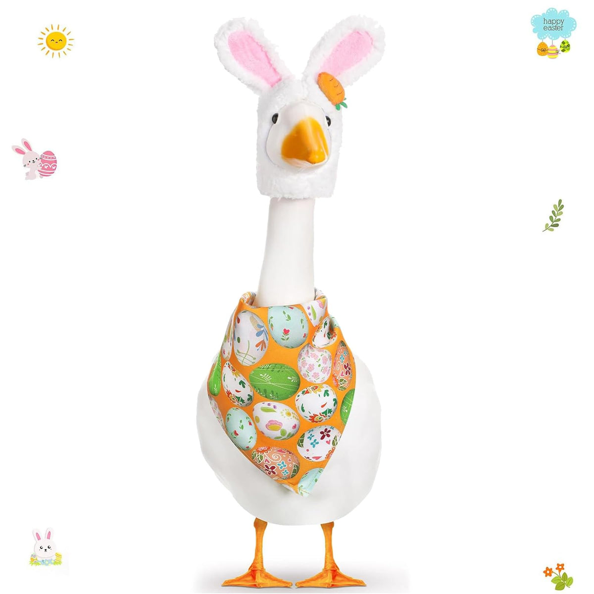 Kezzfpa Easter Goose Outfit with rabbit hat on lawn goose for a festive porch display