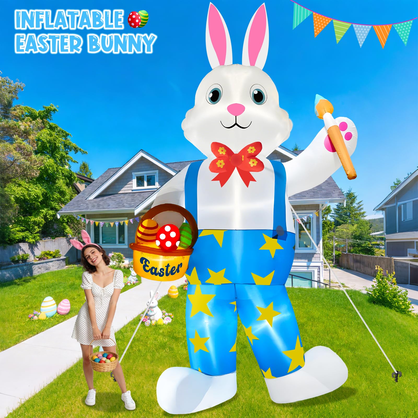 KFURNIKN 12ft Easter inflatable bunny creates a memorable garden centerpiece
